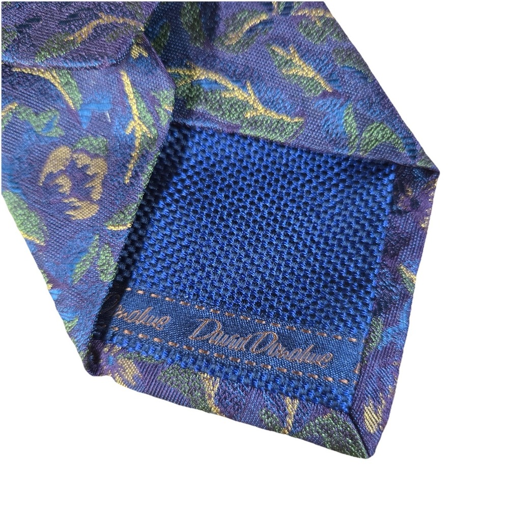 DAVID DONAHUE Necktie USA Luxury Designer Blue Purple Floral Intricate Ornate - Picture 5 of 6